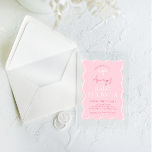 Invitaciones Acrílicas Rubor Pink Minimal Moderno Bow Girl Shower