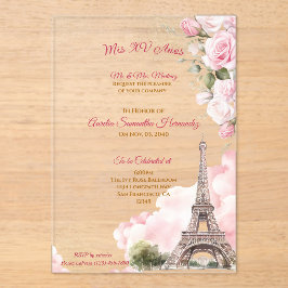 Invitaciones Acrílicas Rubor Pink Paris Quinceañera