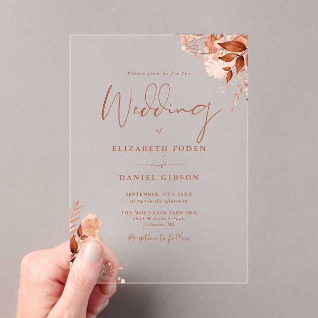 Invitaciones Acrílicas Rustic Autumn Fall Floral Script Wedding (Insitu (portátil))