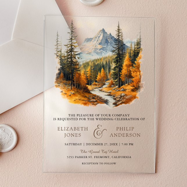 Invitaciones Acrílicas Rustic Autumn Fall Mountain Forest Wedding (Subido por el creador)