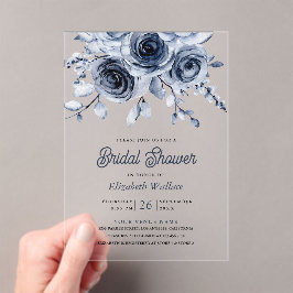 Invitaciones Acrílicas Rustic Dusty Blue Floral Bridal Shower