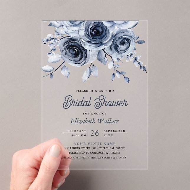 Invitaciones Acrílicas Rustic Dusty Blue Floral Bridal Shower (Insitu (portátil))