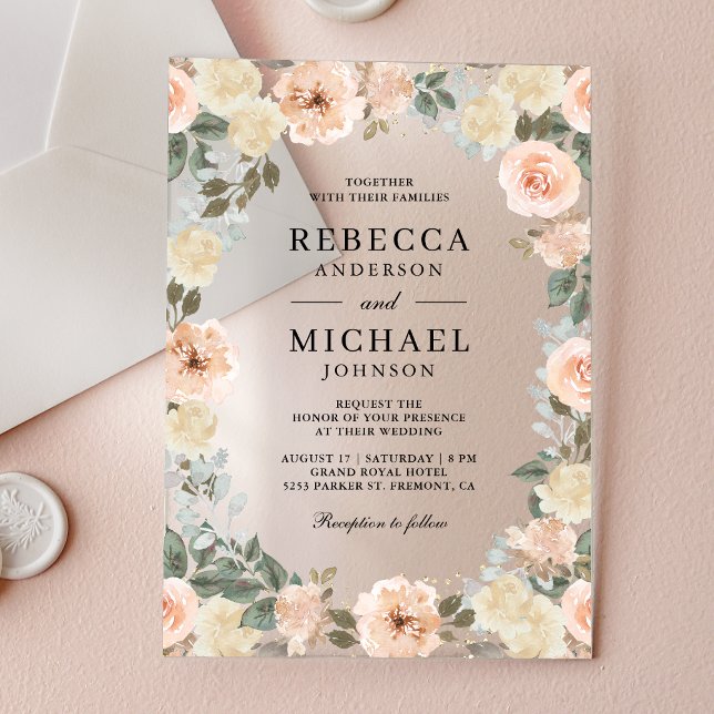 Invitaciones Acrílicas Rustic Dusty Peach Floral Wedding (Subido por el creador)