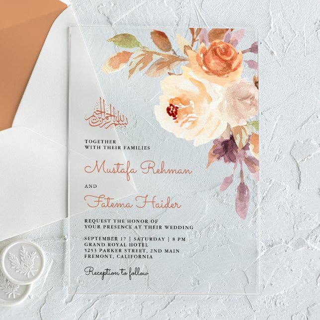 Invitaciones Acrílicas Rustic Earthy Floral Bouquet Islamic Wedding (Subido por el creador)