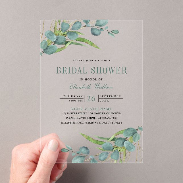 Invitaciones Acrílicas Rustic Eucalyptus Bridal Shower (Insitu (portátil))
