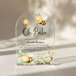 Invitaciones Acrílicas Rustic Floral Oh Babee Honey Bee Baby Shower