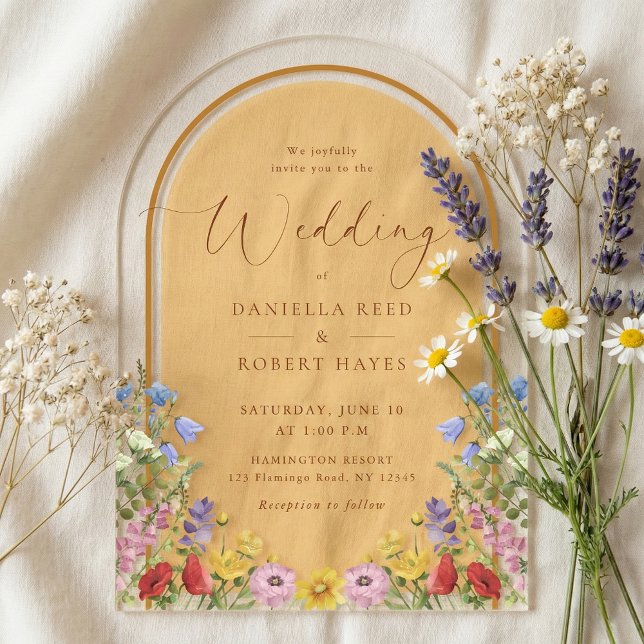 Invitaciones Acrílicas Rustic Garden Spring Summer Floral Wedding (create your own personalized rustic boho wildflower acrylic wedding invitation)