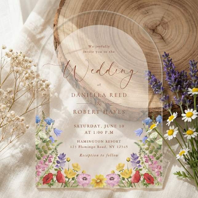 Invitaciones Acrílicas Rustic Garden Spring Summer Floral Wedding (elegant wildflower acrylic wedding invitation)