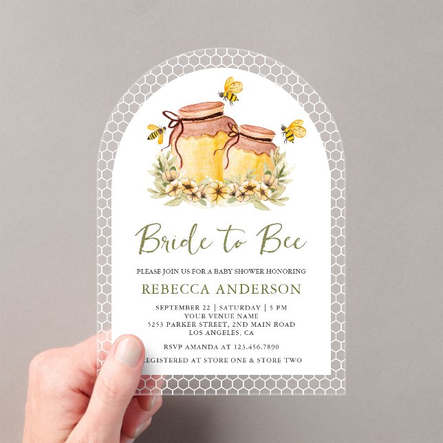 Invitaciones Acrílicas Rustic Honey Jars Bride to Bee Arch Bridal Shower (Insitu (portátil))