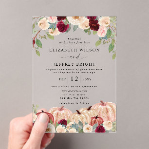 Invitaciones Acrílicas Rustic Modern Pumpkins Country Fall Wedding