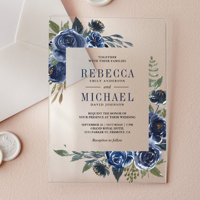 Invitaciones Acrílicas Rustic Navy Blue Floral Wedding (Subido por el creador)