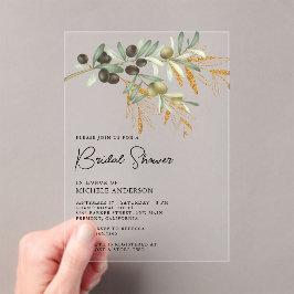 Invitaciones Acrílicas Rustic Olive Branch Leaves Bridal Shower