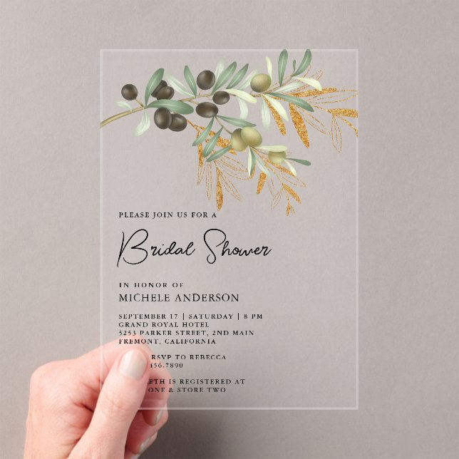 Invitaciones Acrílicas Rustic Olive Branch Leaves Bridal Shower (Insitu (portátil))