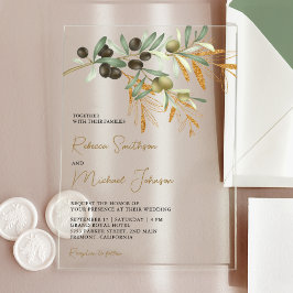 Invitaciones Acrílicas Rustic Olive Leaves Wedding