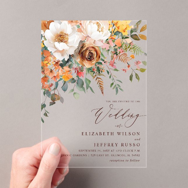 Invitaciones Acrílicas Rustic Orange Floral Fall Wedding (Insitu (portátil))