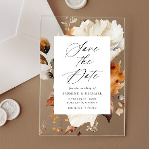 Invitaciones Acrílicas Rustic Otoño Floral Frame Wedding Save the Date