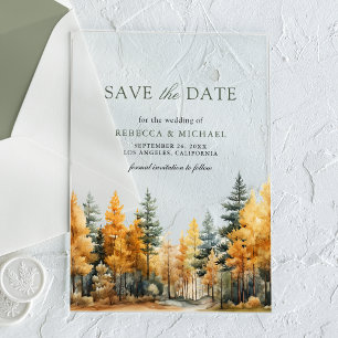 Invitaciones Acrílicas Rustic Otoño Forest Wedding Save the Date