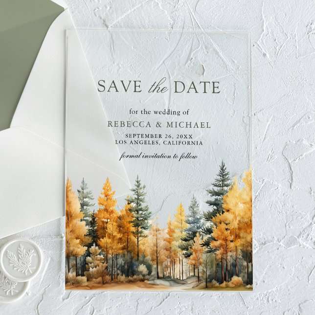 Invitaciones Acrílicas Rustic Otoño Forest Wedding Save the Date (Subido por el creador)