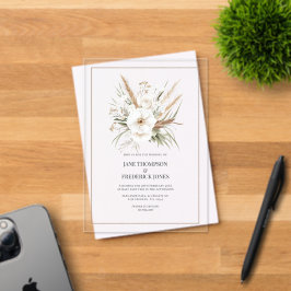 Invitaciones Acrílicas Rustic Pampas Grass White Floral Bohemian Wedding