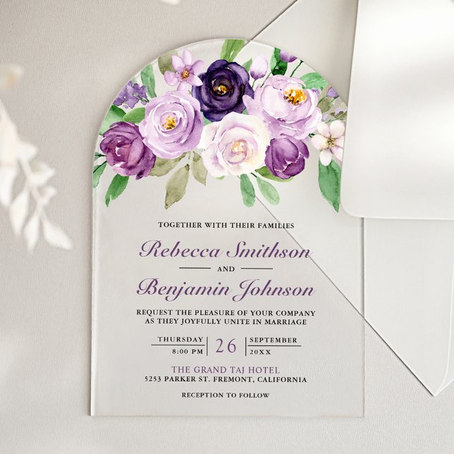 Invitaciones Acrílicas Rustic Purple Floral Wedding (Subido por el creador)