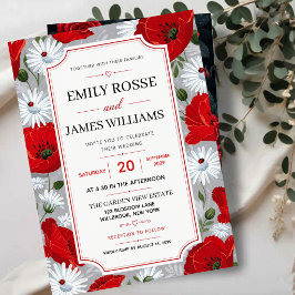 Invitaciones Acrílicas Rustic Red Poppy and Daisy Wildflower Garden 