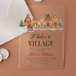 Invitaciones Acrílicas Rustic Stroller Village alberga Baby Shower de inv