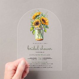 Invitaciones Acrílicas Rustic Sunflowers Mason Jar Bridal Shower