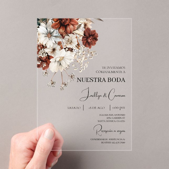 Invitaciones Acrílicas Rustic Terracota Spanish Acrylic wedding (Insitu (portátil))