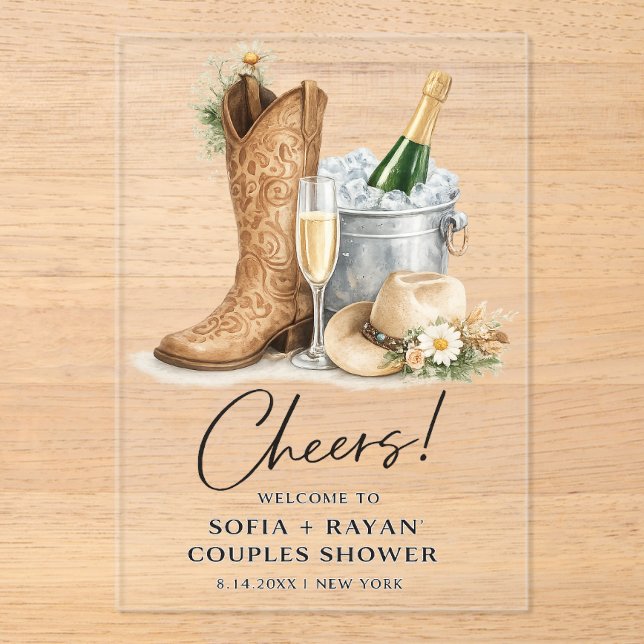 Invitaciones Acrílicas Rustic Western Wedding Invitation (Anverso)