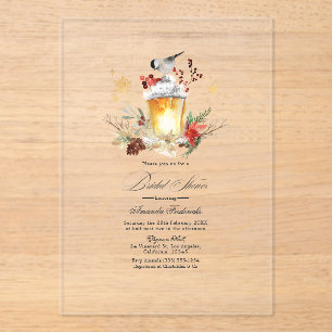 Invitaciones Acrílicas Rústica Linterna de Invierno, ducha transparente d