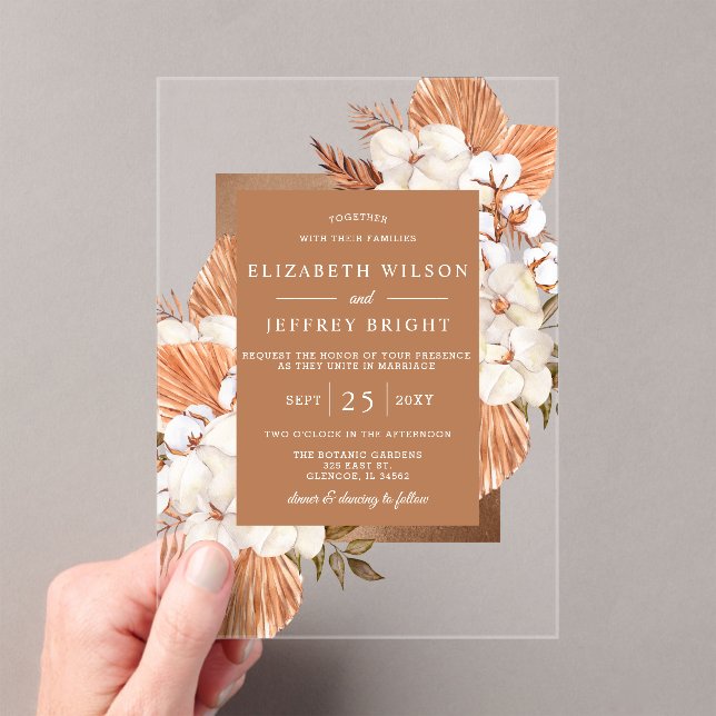 Invitaciones Acrílicas Rústica Terracota Boho Pampas Orchids Boda (Insitu (portátil))
