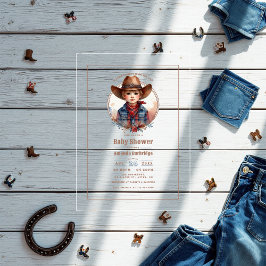 Invitaciones Acrílicas Rústico Baby Shower de niñito occidental