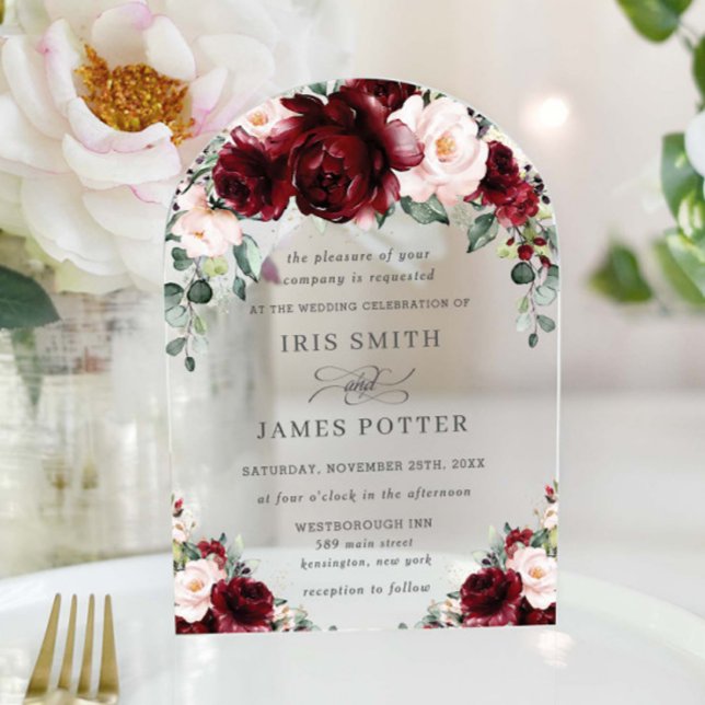 Invitaciones Acrílicas Rústico Boda de arca de Rosas florales de Rubor en (Subido por el creador)