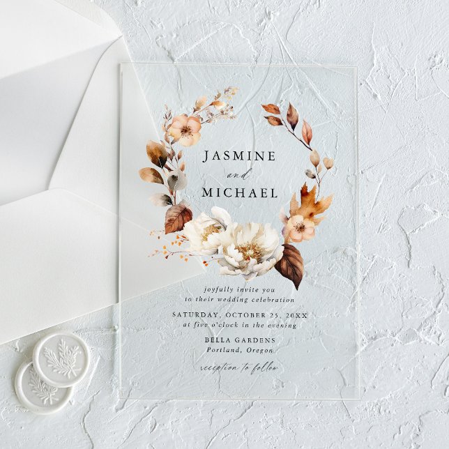Invitaciones Acrílicas Rústico Boda de guirnaldas florales de otoño (Subido por el creador)