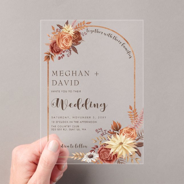 Invitaciones Acrílicas Rústico moderno manuscrito Boda del arco de caída (Insitu (portátil))