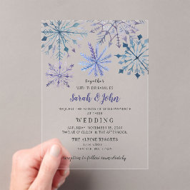 Invitaciones Acrílicas Rutic Watercolor Snowflakes Blue Winter Wedding