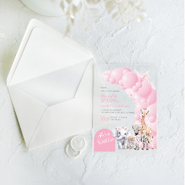 Invitaciones Acrílicas Safari Animal Rubor Pink Wild Un Chica Cumpleaños