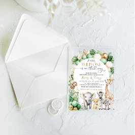 Invitaciones Acrílicas Safari Animal Tropical Green Wild One Baby Shower