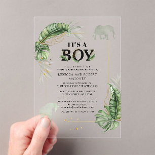 Invitaciones Acrílicas Safari Elephant Giraffe Boy Baby Shower