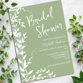 Invitaciones Acrílicas Sage Green Botanical Leaves Bridal Shower