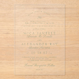 Invitaciones Acrílicas Sage Green Elegant Calligraphy Boda formal