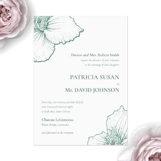 Invitaciones Acrílicas Sage Green Elegant Clematis Dibujó Boda floral