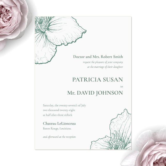Invitaciones Acrílicas Sage Green Elegant Clematis Dibujó Boda floral (Subido por el creador)