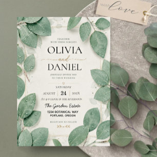 Invitaciones Acrílicas Sage Green Eucalyptus Dewdrop Botanical Leaves