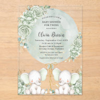 Sage Green Floral Elephants Twins Baby Shower