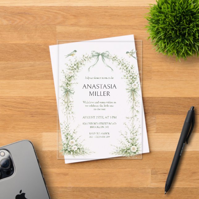 Invitaciones Acrílicas Sage Green Nesting Party Baby Shower (Insitu (Tarjeta de Invitación))