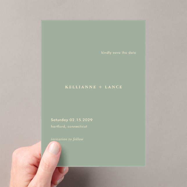 Invitaciones Acrílicas Sage Green Simple Modern Wedding Save the Date (Insitu (portátil))