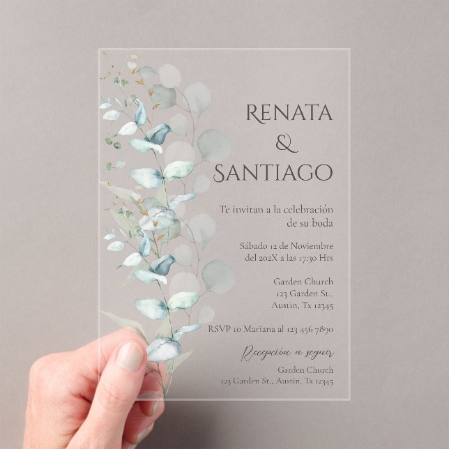 Invitaciones Acrílicas Sage Greenery Boda de España (Insitu (portátil))