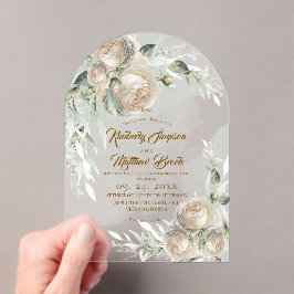 Invitaciones Acrílicas Sage Greenery White Rose Wedding