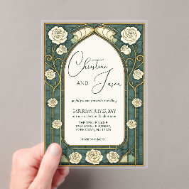Invitaciones Acrílicas Sage Stained Glass Floral Art Nouveau Wedding 